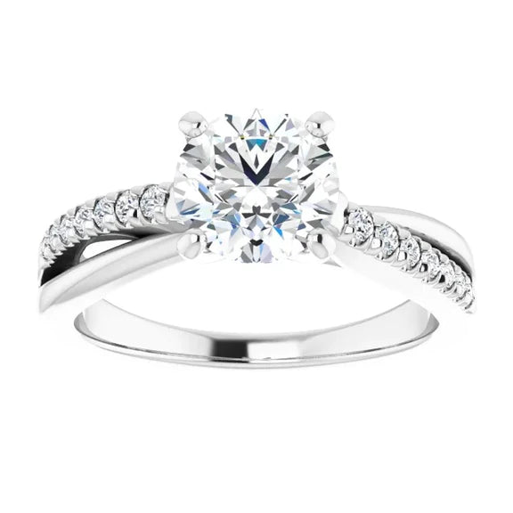 Solitaire With Accent 2.20 Carats Real Diamonds Ring  White Gold 14K