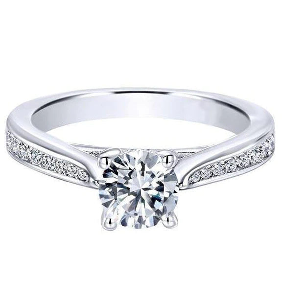 Solitaire With Accent 3.30 Carats Round Cut Genuine Diamonds Ring White Gold 14K