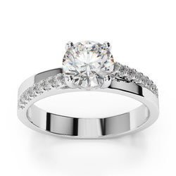 Solitaire With Accent 3 Carats Real Diamonds Engagement Ring White Gold 14K