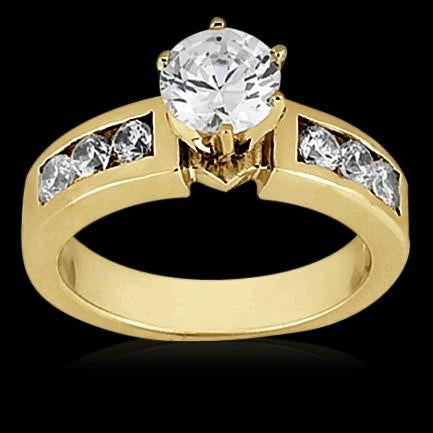 Solitaire With Accent Genuine Diamond 2.15 Carats Ring Yellow Gold 14K