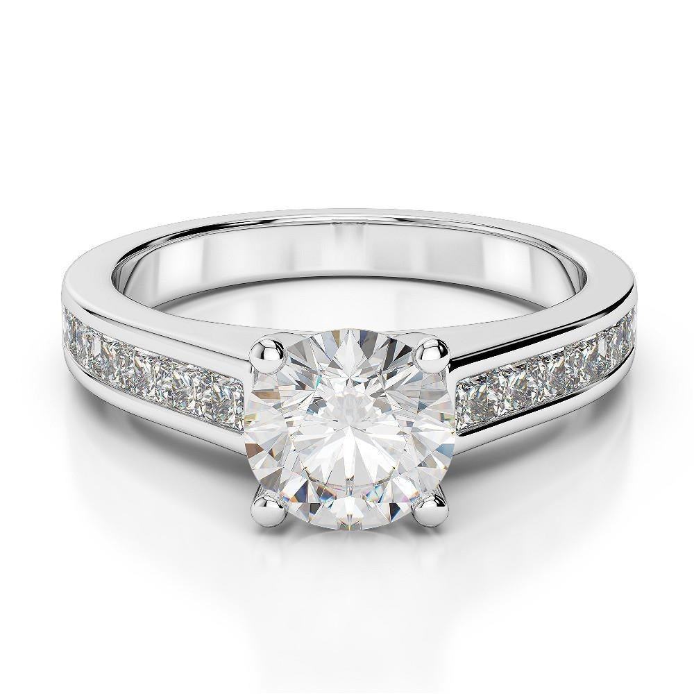 Solitaire With Accent Prong Set 2.75 Carats Real Diamonds Ring Wg 14K