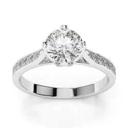 Solitaire With Accent Sparkling 2.85 Carats Genuine Diamonds Ring White Gold