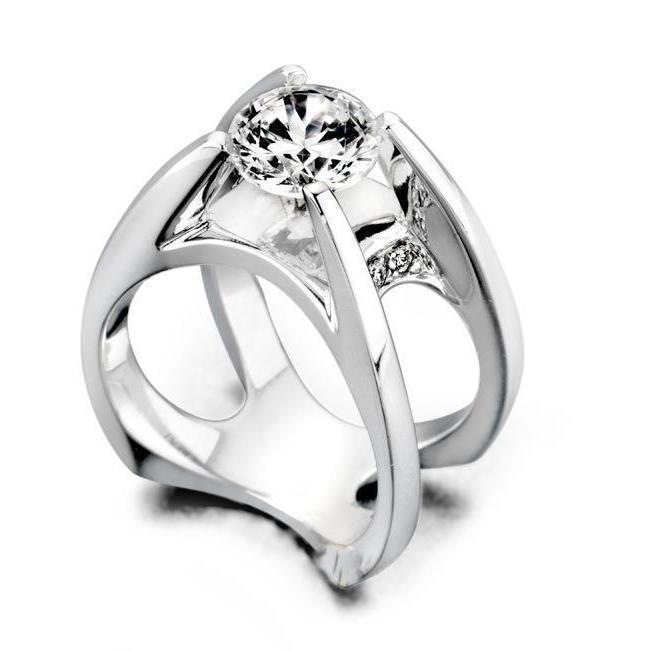 Solitaire With Accents 1.80 Ct Round Cut Natural Diamond Engagement Fancy Ring