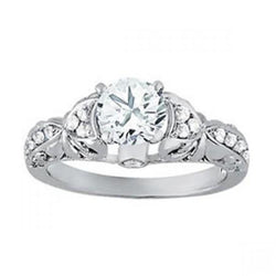 Solitaire With Accents 1 Carat Round Genuine Diamond Engagement Ring White Gold 14K