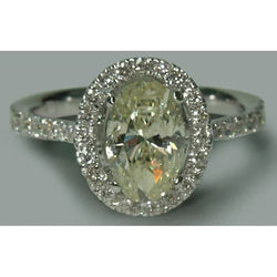 Solitaire With Accents 2.03 Ct. Real Natural Earth Mined Diamond Oval Halo Style Engagement Ring WG 14K