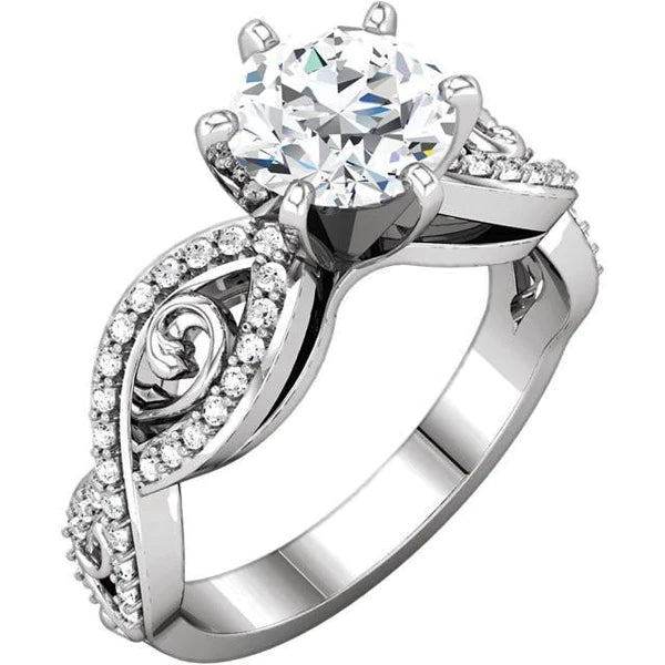 Solitaire With Accents 2.11 Carat Round Real Diamond Fancy Ring WG 14K