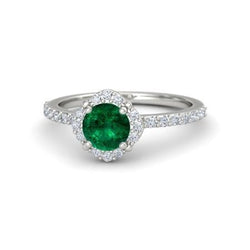 Solitaire With Accents 3.40 Ct Green Emerald And Diamonds Ring White Gold 14K