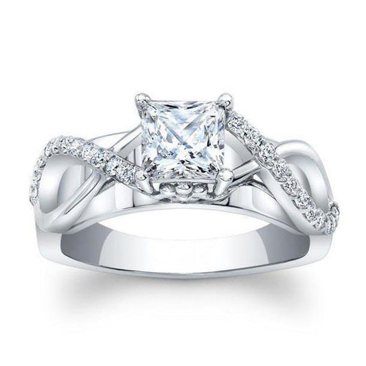 Solitaire With Accents Gold Princess Cut Natural Diamond Engagement Ring 1 Carat