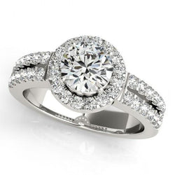 Solitaire With Accents Halo Ring 1.50 Carats Round Real Natural Earth Mined Diamonds White Gold 14K