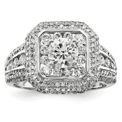 Solitaire With Accents Real Diamond Halo Ring 2.50 Carats White Gold 14K