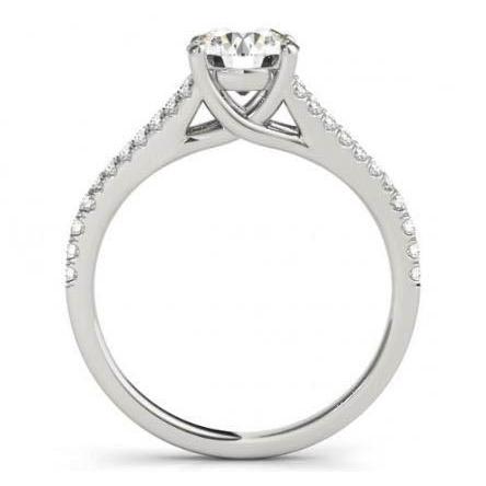 Solitaire With Accents Round Genuine Diamond 1.50 Carats Ring White Gold 14K