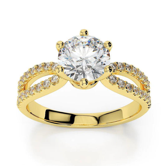 Solitaire With Accents Yellow Gold 2.50 Carats Natural Diamond Ring