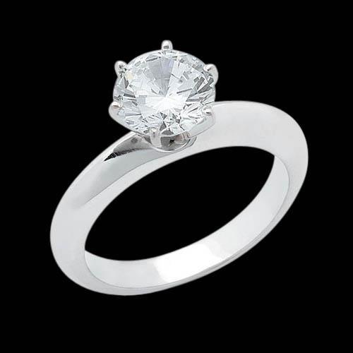 Solitaire Women Round Real Diamond Ring 3 Cts. White Gold