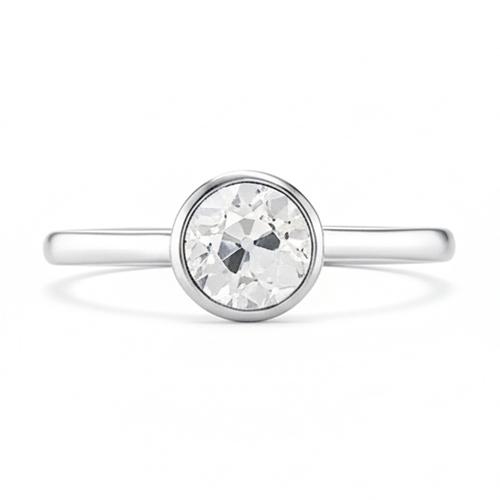 Solitaire Ring Bezel Set Round Old Miner Natural Earth Mined Diamond 1 Carat White Gold