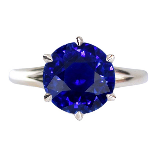 Solitaire Round Shaped Blue Sapphire Ring Prong Set