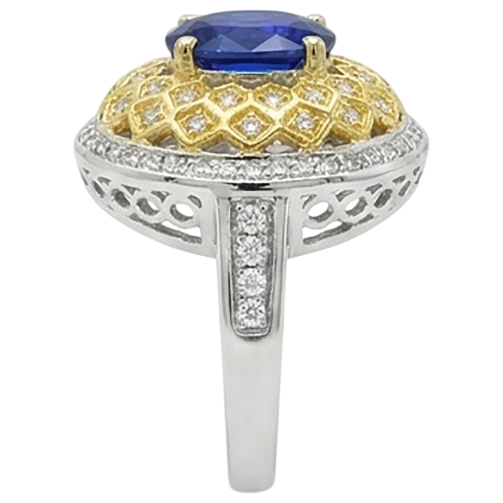 Sparkling 3.11 Ct Oval Tanzanite Natural Earth Mined Diamond ( Not Lab Grown ) s Ring Two Tone Gold