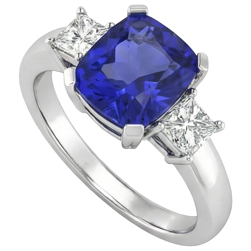 natural princess tanzanite 4.01ct ring close up detail