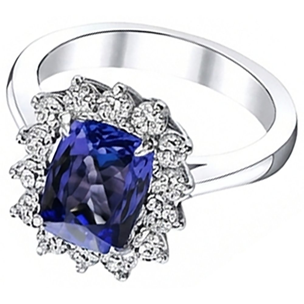 natural round tanzanite 4.30ct ring close up detail