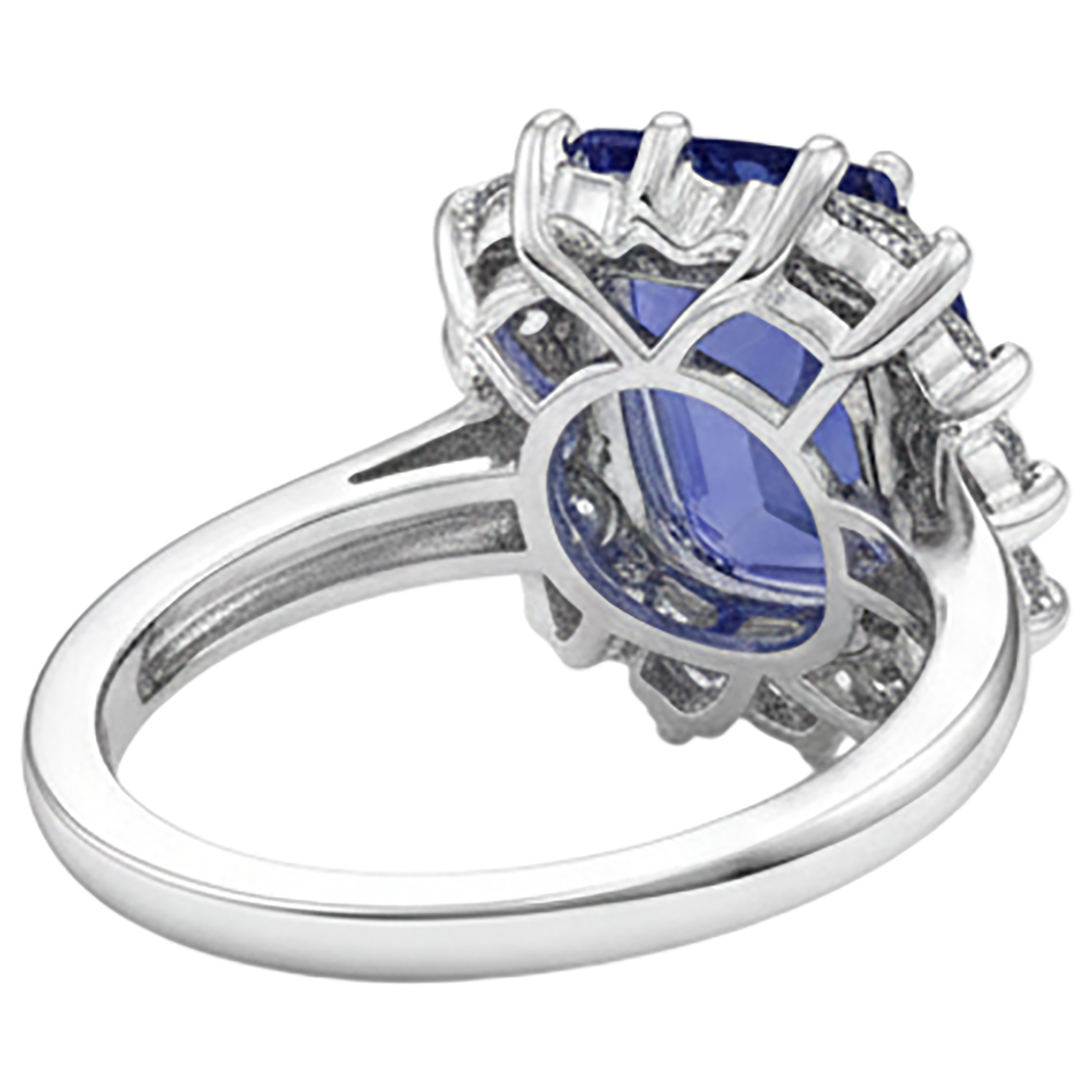 natural round tanzanite 4.30ct ring on white background