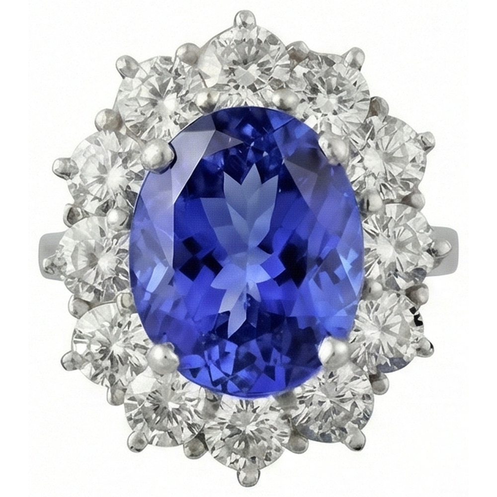 Sparkling 6 Carat Oval AAA Tanzanite And Round Natural Earth Mined Diamond ( Not Lab Grown ) s Ring