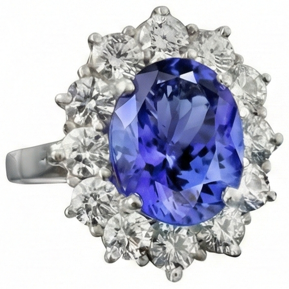 Sparkling 6 Carat Oval AAA Tanzanite And Round Natural Earth Mined Diamond ( Not Lab Grown ) s Ring