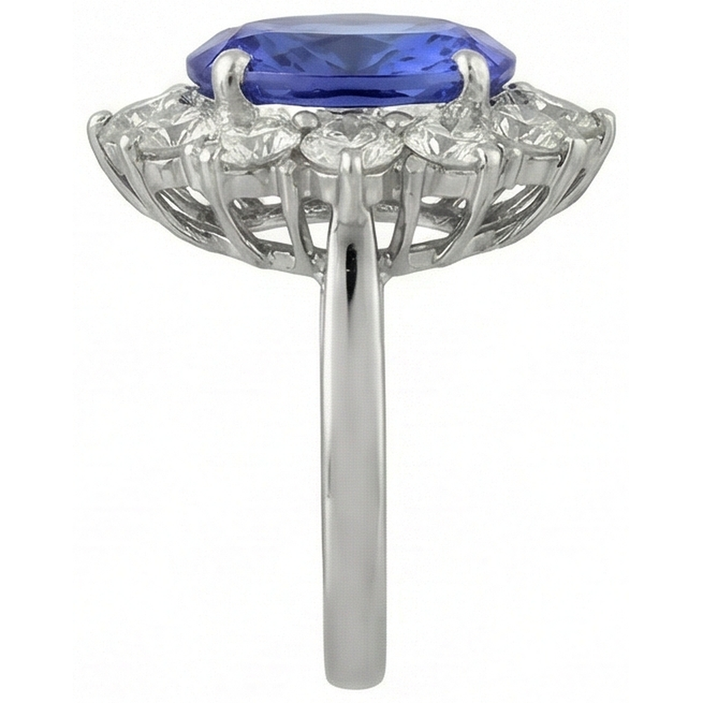 Sparkling 6 Carat Oval AAA Tanzanite And Round Natural Earth Mined Diamond ( Not Lab Grown ) s Ring