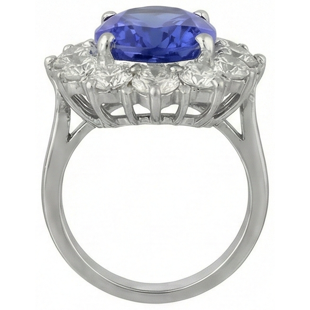 Sparkling 6 Carat Oval AAA Tanzanite And Round Natural Earth Mined Diamond ( Not Lab Grown ) s Ring