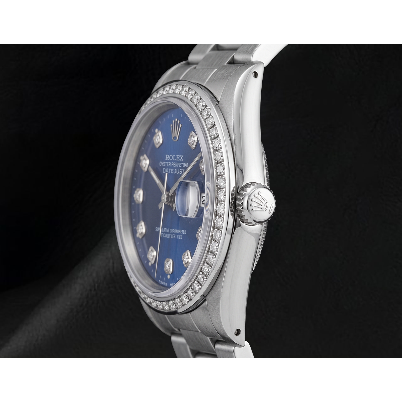 Sparkling Blue Diamond Dial Bezel Datejust Rolex Men Watch Ss QUICK SET