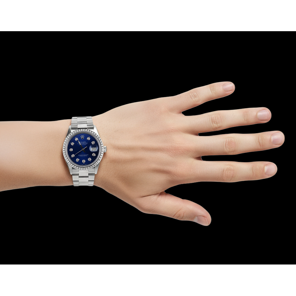 Sparkling Blue Diamond Dial Bezel Datejust Rolex Men Watch Ss QUICK SET
