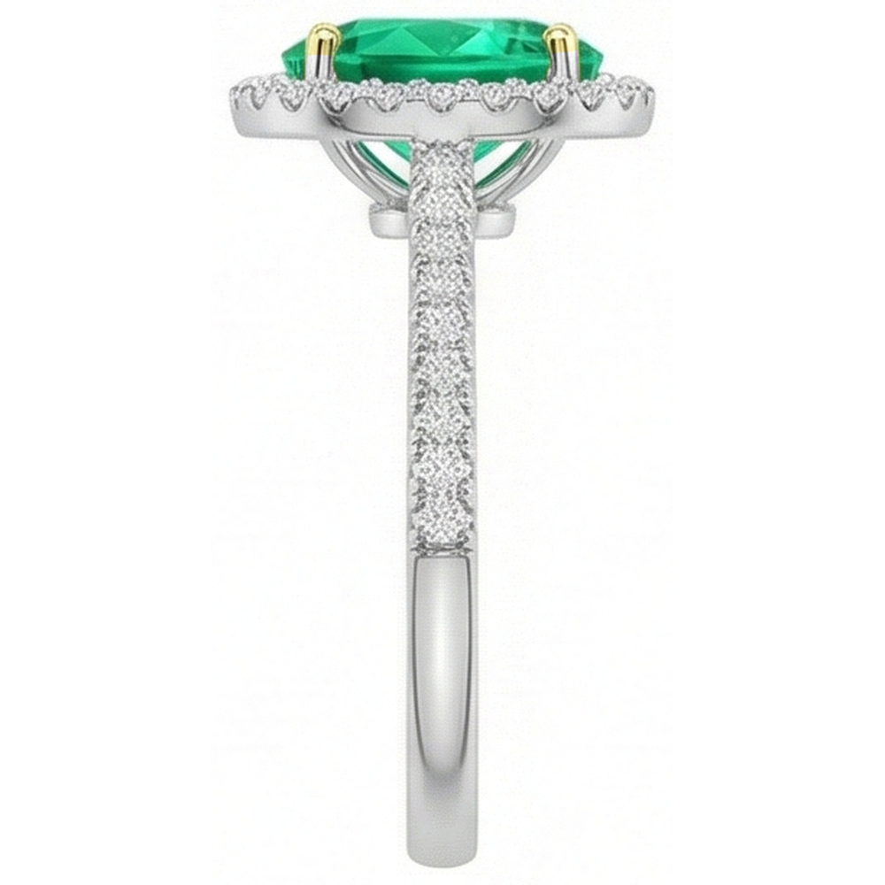 Oval Cut Fine Emerald ring in 14K Two Tone Gold – top view