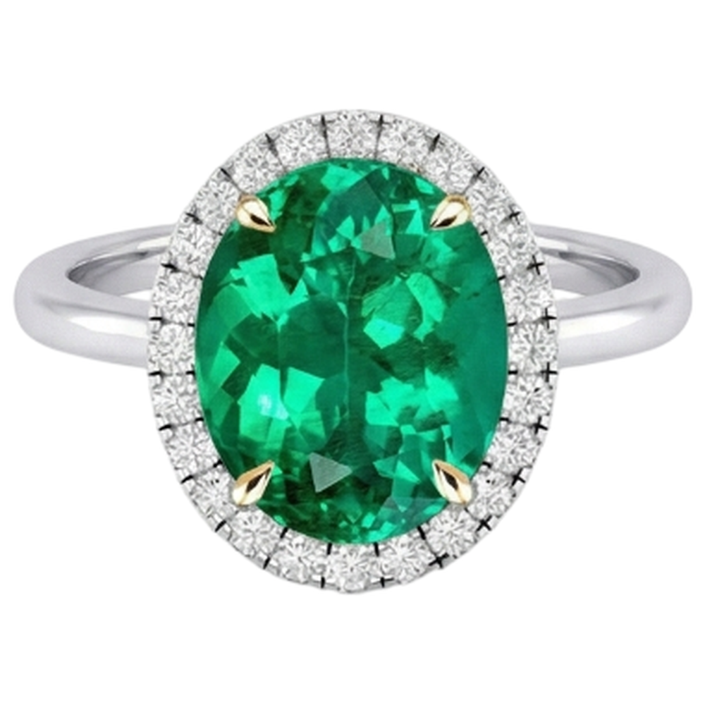 Colored Stone Ring 14 Karat Two Tone Gold with Emerald – angle view