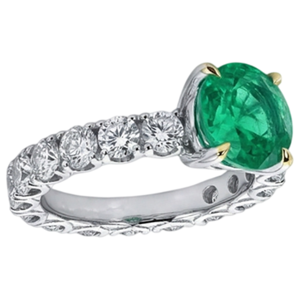Colored Stone Ring Two-Tone 14K Gold with Colombian Emerald – side view