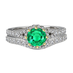 Handcrafted Pavé Emerald Precious Stone Ring – 2 ct 14K Two Tone