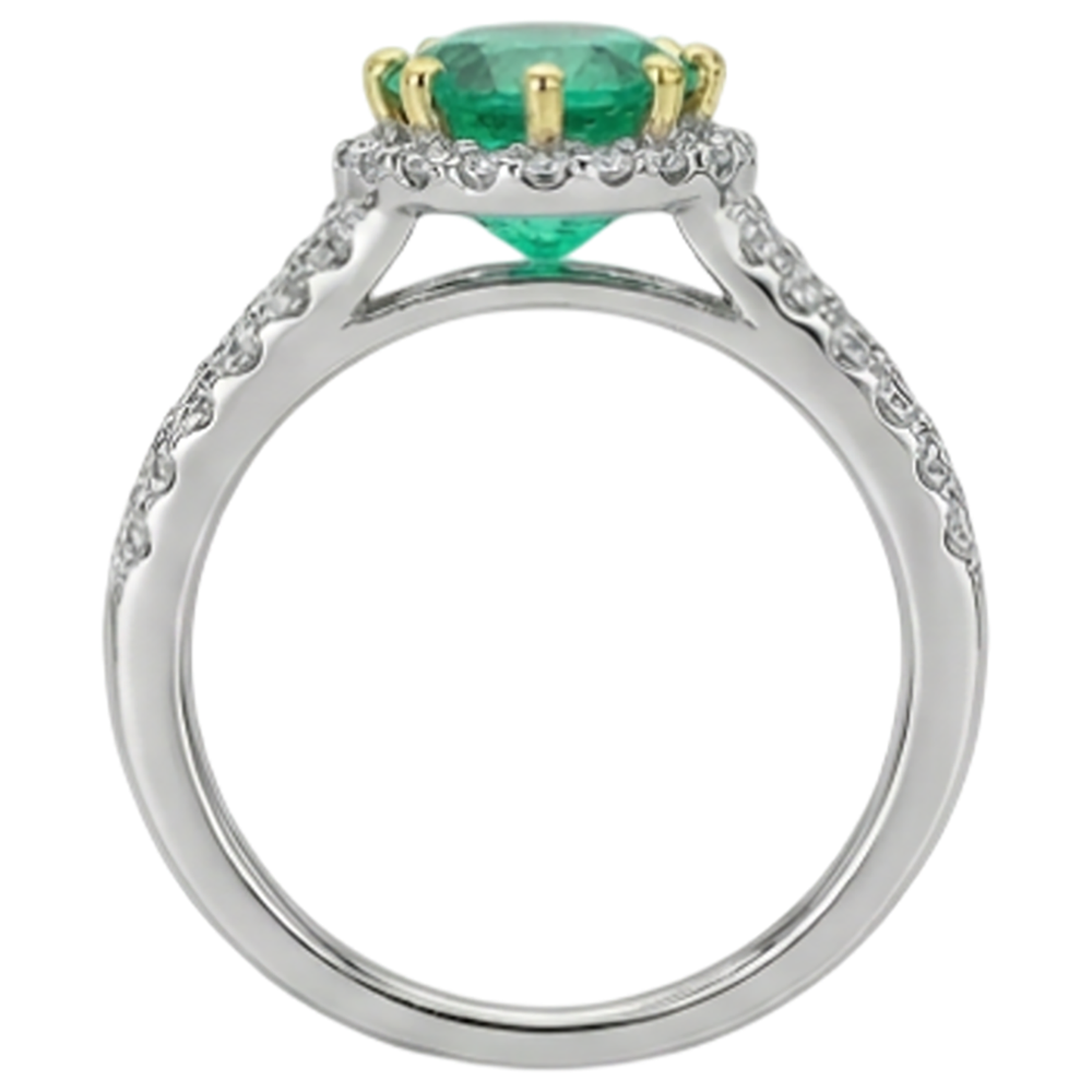 Emerald Round Brilliant Precious Stone Ring in 14K Two Tone Gold – top view