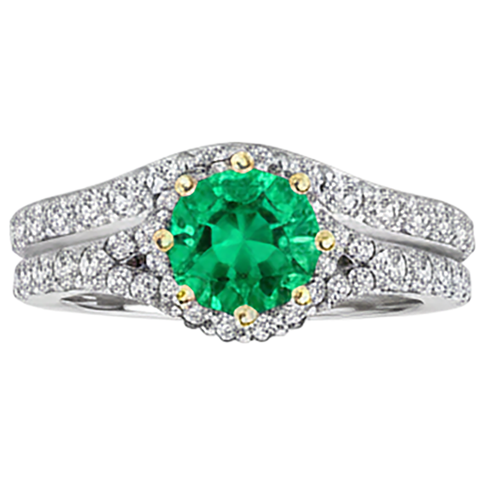 Precious Stone Ring 14K Two Tone Gold with Emerald – side view