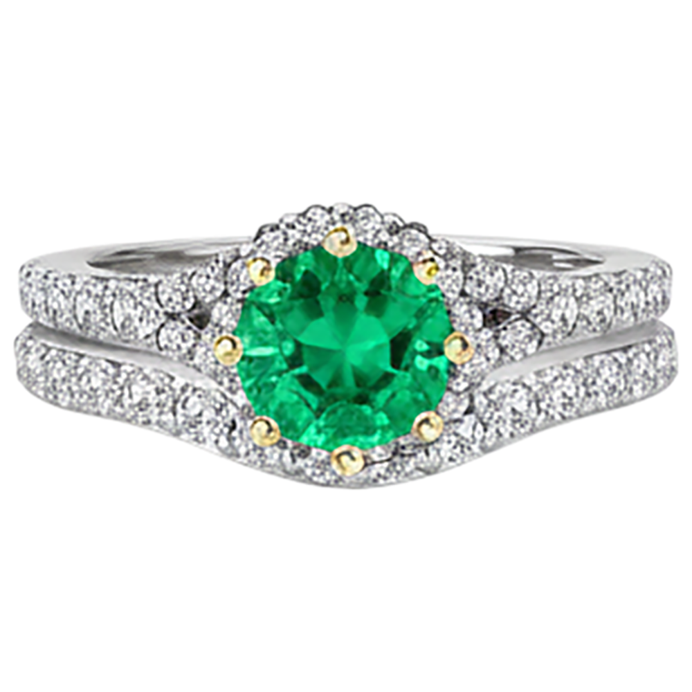 Round Brilliant Emerald ring in 14K Two Tone Gold – profile view