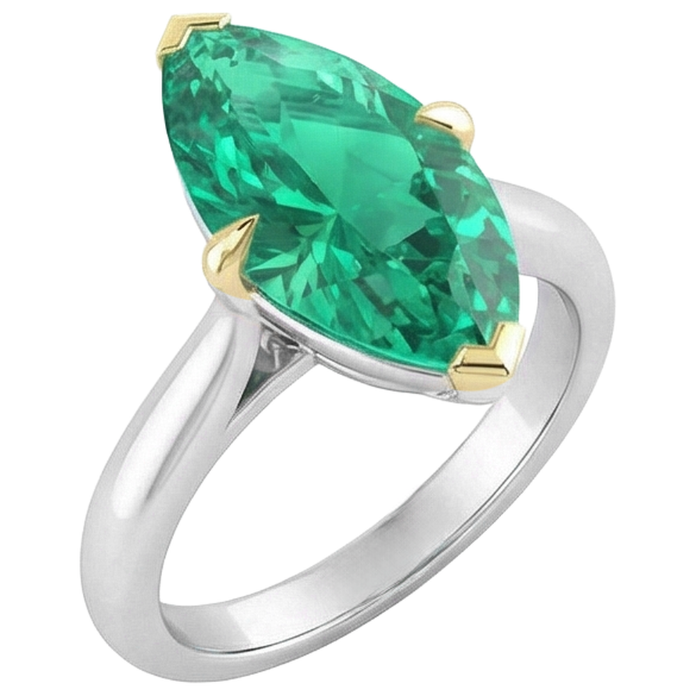 Fine Emerald Precious Stone Ring 3-ct Two-Tone 14K Gold – angle view