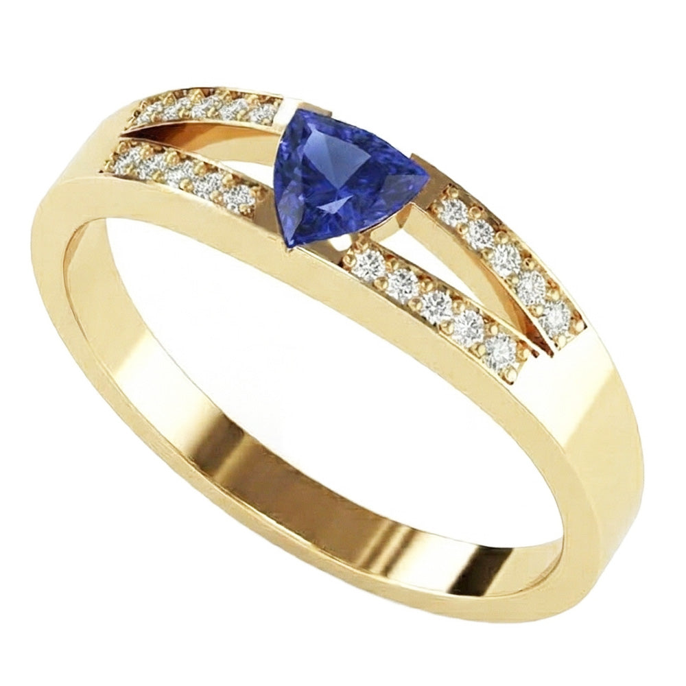 Sparkling Natural Earth Mined Diamond ( Not Lab Grown ) Engagement Ring Split Shank Ceylon Sapphire 1 Carat