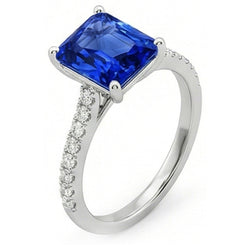 Natural Sapphire Ring 3ct - White Gold 14K