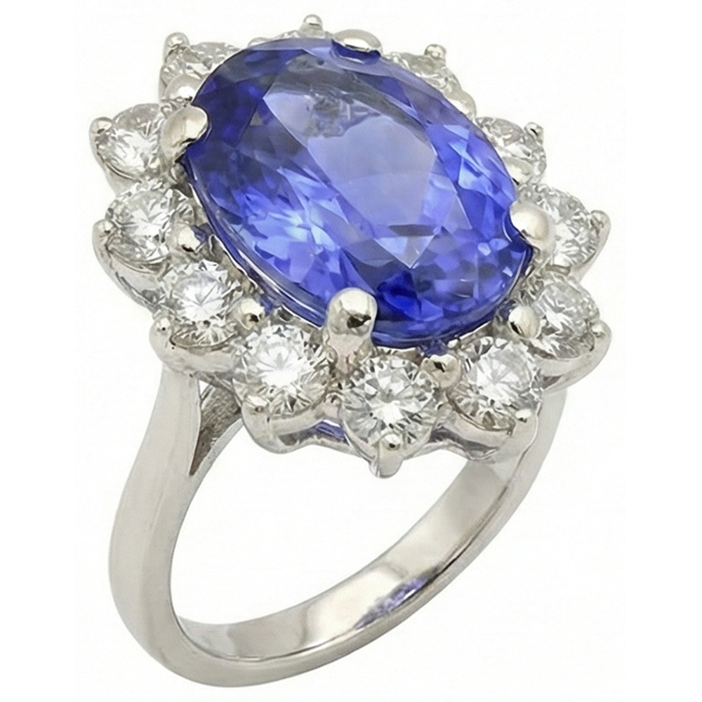 Sparkling Oval Tanzanite And Natural Earth Mined Diamond ( Not Lab Grown ) s Halo Ring 7.50 Carats Jewelry