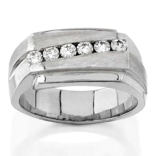 Sparkling 0.50 Carats Round Genuine Diamonds Men Ring White Gold 14K