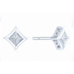 Sparkling 1.80 Ct Princess Cut Real Diamonds Studs Women Earrings White