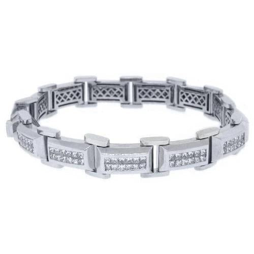 Sparkling 10 Carats Genuine Princess Cut Diamond White Gold Men Bracelet