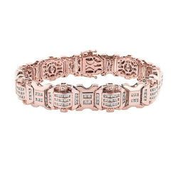 Sparkling 12 Carats Real Diamonds Men's Bracelet Rose Gold 14K