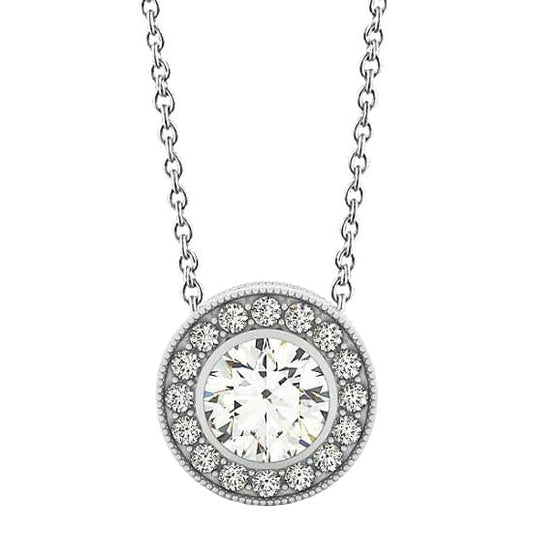 Sparkling 2.00 Ct. Round Genuine Diamond Milgrain Pendant Without Chain WG 14K