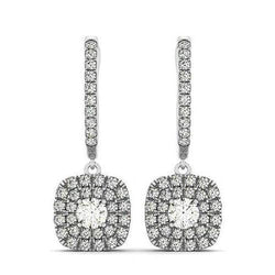 Sparkling 2.50 Carat Round Real Natural Earth Mined Diamond Halo Dangle Earring White Gold 14K