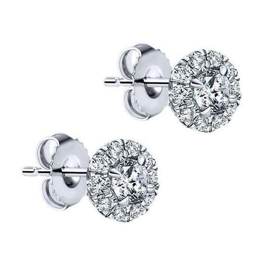 Sparkling 2.50 Ct Real Diamond Lady Studs Halo Earring White Gold