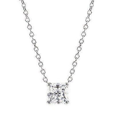 Sparkling 2.5 Ct White Gold Real Princess Cut Diamond Pendant Necklace