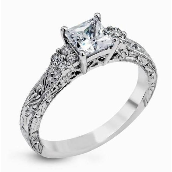 Sparkling 2.65 Carats Real Diamonds Antique Style Wedding Ring White Gold - Solitaire Ring with Accents-harrychadent.ca
