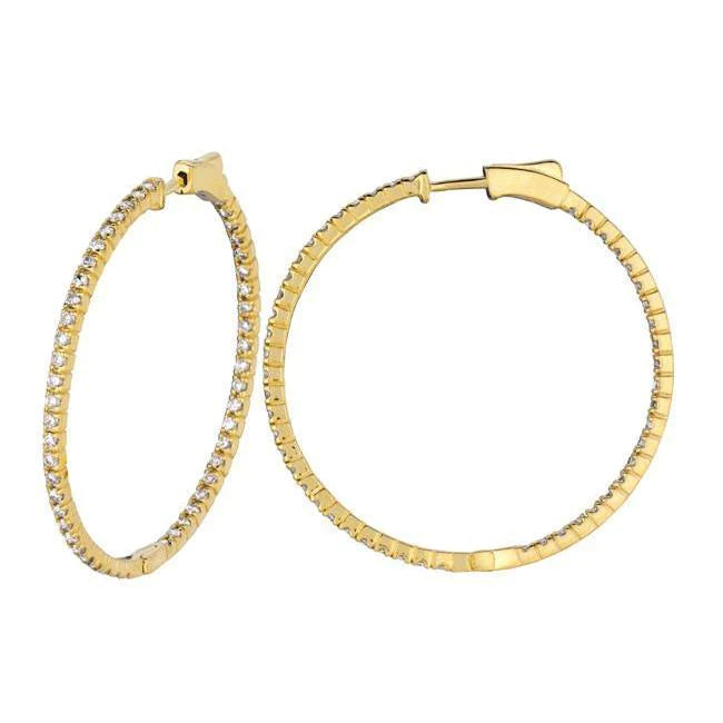 Sparkling 2 Carat Round Real Diamond Yellow Gold 14K Hoop Earring Jewelry